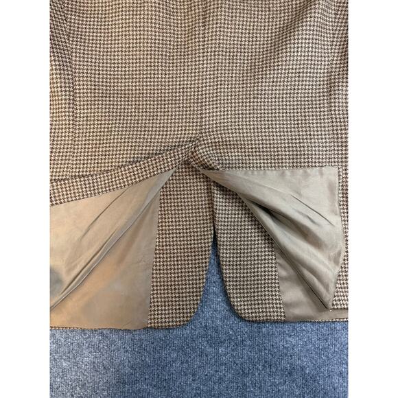 Vintage Burberry Sport Coat - Union Made in USA Tan Houndstooth 90s Silk / Wool - Picture 9 of 13